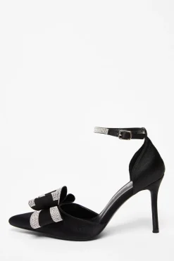Quiz Wide Fit Black Diamante Court Heels Discount