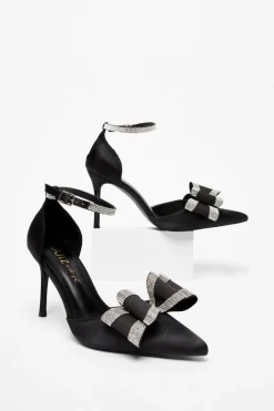Quiz Wide Fit Black Diamante Court Heels Discount