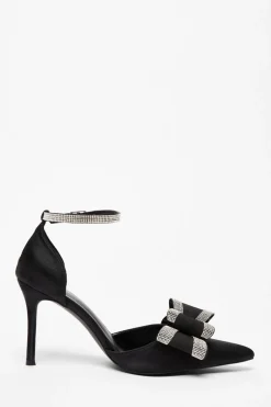 Quiz Wide Fit Black Diamante Court Heels Discount