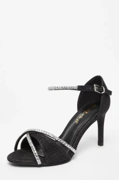 Quiz Wide Fit Black Diamante Heels Hot