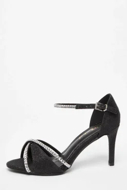 Quiz Wide Fit Black Diamante Heels Hot