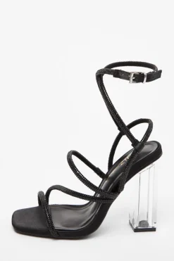 Quiz Wide Fit Black Diamante Heeled Sandals Outlet