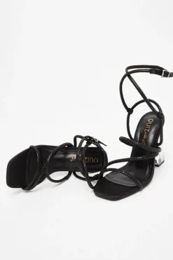 Quiz Wide Fit Black Diamante Heeled Sandals Outlet