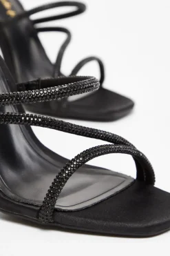 Quiz Wide Fit Black Diamante Heeled Sandals Outlet