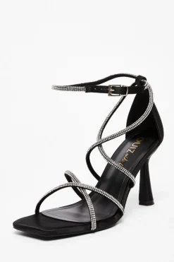 Quiz Wide Fit Black Diamante Heels Online
