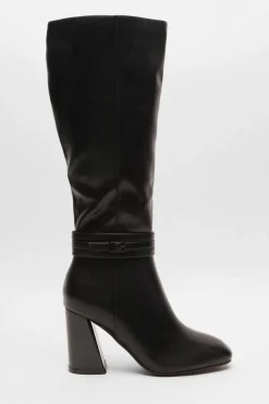 Quiz Wide Fit Black Faux Leather Knee High Boots Best