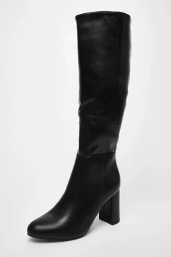 Quiz Wide Fit Black Faux Leather Knee High Boots Best