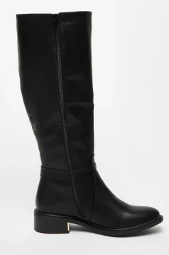 Quiz Wide Fit Black Faux Leather Knee High Flat Boots Best