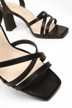 Quiz Wide Fit Black Faux Leather Strappy Heeled Sandals Online