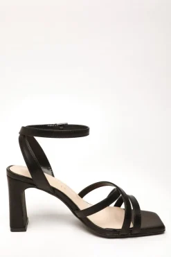 Quiz Wide Fit Black Faux Leather Strappy Heeled Sandals Online