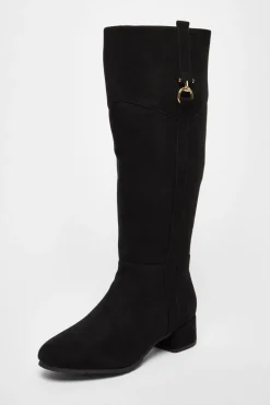 Quiz Wide Fit Black Faux Suede Boots Clearance