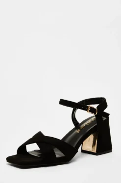 Quiz Wide Fit Black Faux Suede Heeled Sandals Hot