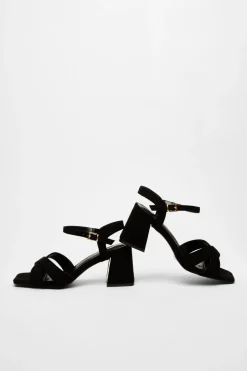 Quiz Wide Fit Black Faux Suede Heeled Sandals Hot