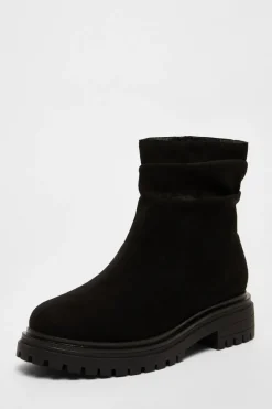 Quiz Wide Fit Black Faux Suede Ankle Boots New
