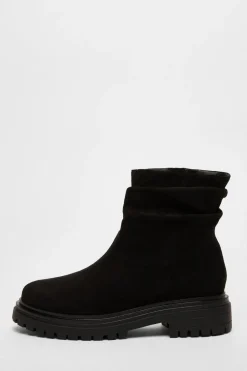 Quiz Wide Fit Black Faux Suede Ankle Boots New