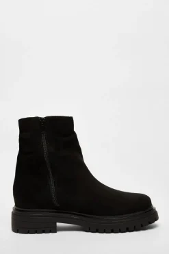 Quiz Wide Fit Black Faux Suede Ankle Boots New