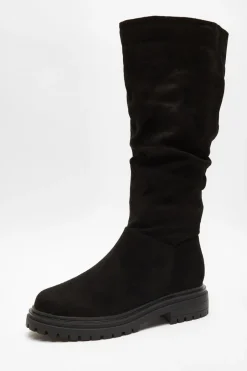 Quiz Wide Fit Black Knee High Faux Suede Boots Outlet
