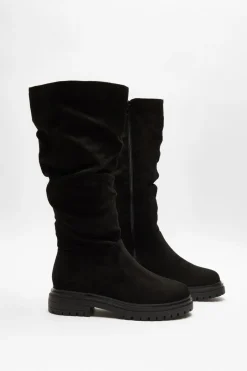 Quiz Wide Fit Black Knee High Faux Suede Boots Outlet