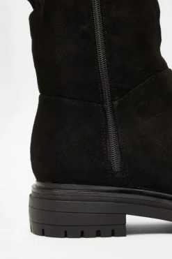 Quiz Wide Fit Black Knee High Faux Suede Boots Outlet