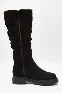 Quiz Wide Fit Black Knee High Faux Suede Boots Outlet