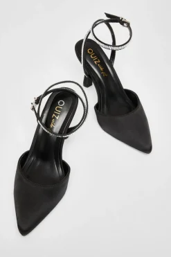 Quiz Wide Fit Black Satin Court Heels Outlet