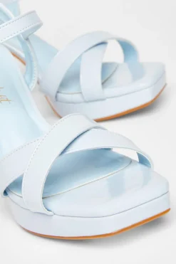 Quiz Wide Fit Blue Faux Leather Block Heels Sale