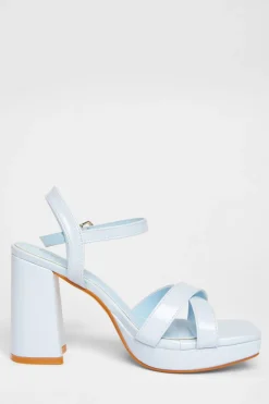 Quiz Wide Fit Blue Faux Leather Block Heels Sale