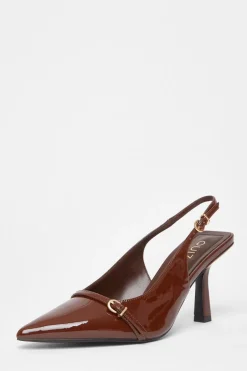 Quiz Wide Fit Slingback Court Heels Brown New