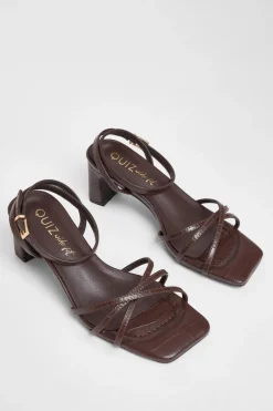 Quiz Wide Fit Strappy Block Heels Brown Hot