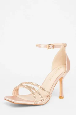 Quiz Wide Fit Diamante Strap Heels Champagne Sale