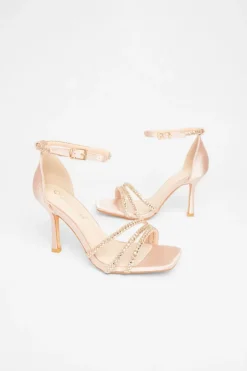 Quiz Wide Fit Diamante Strap Heels Champagne Sale