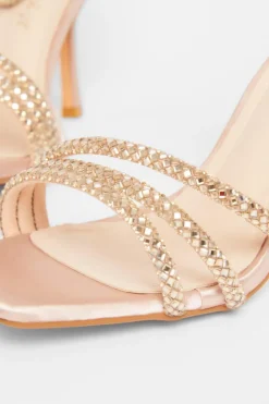 Quiz Wide Fit Diamante Strap Heels Champagne Sale