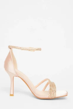 Quiz Wide Fit Diamante Strap Heels Champagne Sale