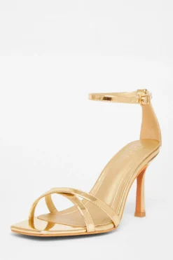 Quiz Wide Fit Barely There Heels Gold Discount