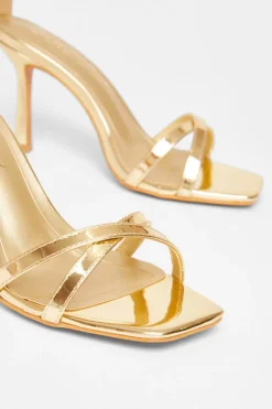 Quiz Wide Fit Barely There Heels Gold Discount