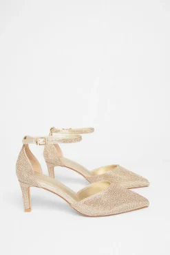 Quiz Wide Fit Diamante Court Heels Gold Online