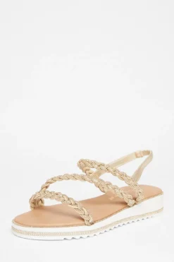 Quiz Wide Fit Diamante Flat Sandals Gold