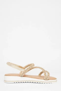 Quiz Wide Fit Diamante Flat Sandals Gold