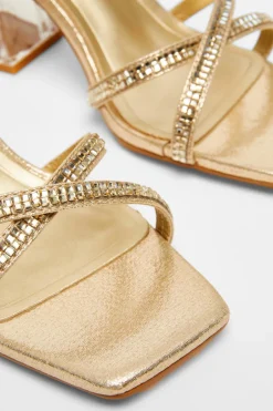 Quiz Wide Fit Diamante Heels Gold
