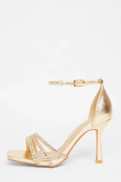 Quiz Wide Fit Gold Diamante Heels