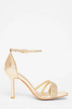 Quiz Wide Fit Gold Diamante Heels