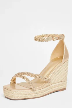 Quiz Wide Fit Diamante Platform Wedges Gold Best