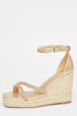 Quiz Wide Fit Diamante Platform Wedges Gold Best