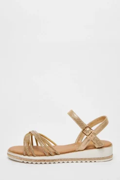 Quiz Wide Fit Gold Diamante Strap Sandals Online