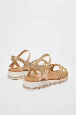 Quiz Wide Fit Gold Diamante Strap Sandals Online