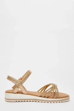 Quiz Wide Fit Gold Diamante Strap Sandals Online