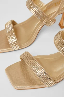Quiz Wide Fit Diamante Strappy Heels Gold New