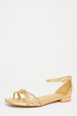 Quiz Wide Fit Knot Front Sandals Gold Hot