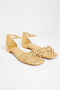 Quiz Wide Fit Knot Front Sandals Gold Hot