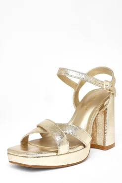 Quiz Wide Fit Platform Heels Gold Outlet